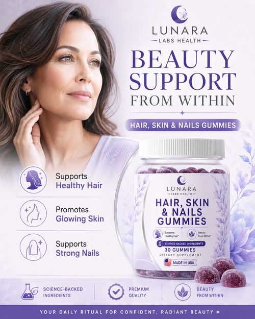 Lunara Labs Hair, Skin and Nails Gummy bottle — beauty support supplement for women
