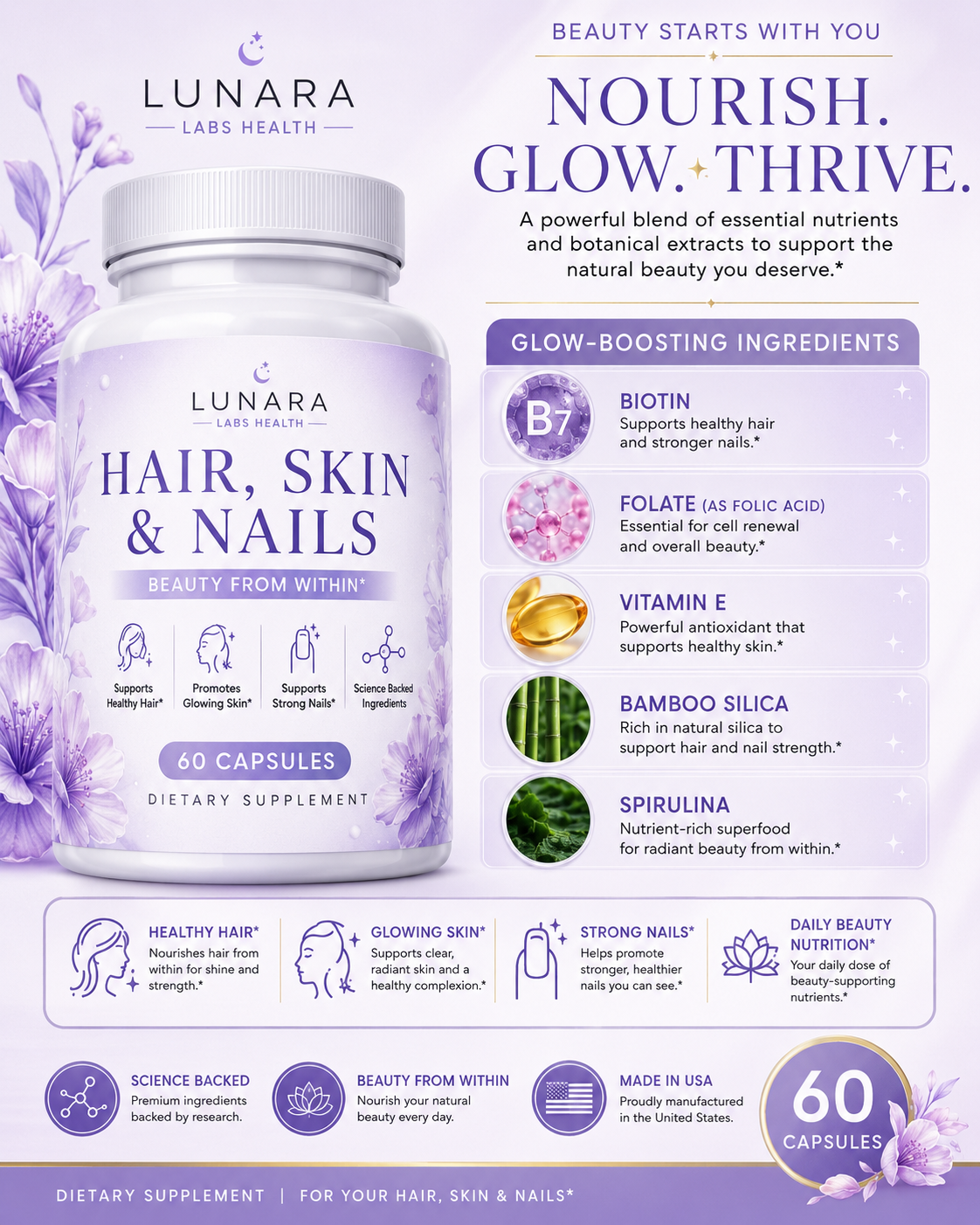 Lunara Health Labs - Hair Skin & Nails Support Supplement