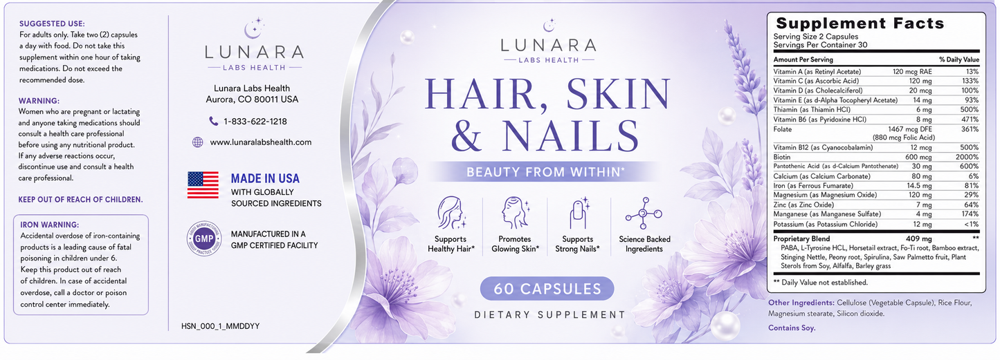 Lunara Health Labs - Hair Skin & Nails Support Supplement