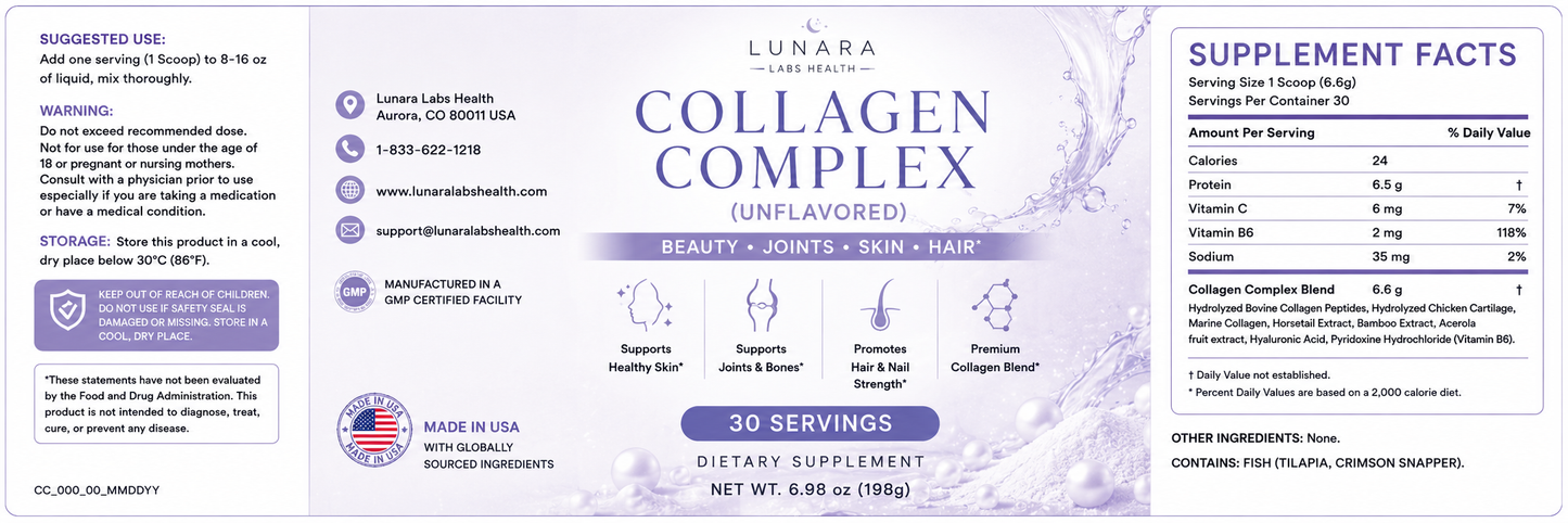Lunara Health Labs - Collagen Powder Support - Supports Healthy Joints, Skin, Hair