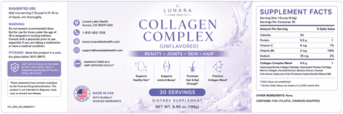 Lunara Labs Collagen Complex Powder — Joints, Skin & Hair Support